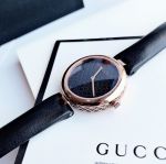 Gucci Diamatissima Mặt Số Tròn Đen Dây Da YA141401