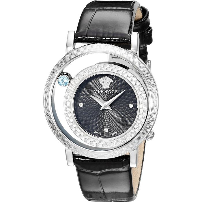 Versace Venus Mặt Tròn Viền Bạc Dây Da Màu Đen VDA010014