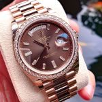 Rolex Day Date 40 Automatic Diamond Mặt Nâu Dây Màu Vàng 18K 228345