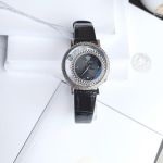 Versace Venus Mặt Tròn Viền Bạc Dây Da Màu Đen VDA010014