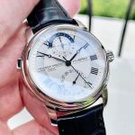 Frederique Constant Hybrid Manufacture Automatic Mặt Tròn Màu Bạc Dây Da Màu Đen Lịch Ngày 750MC4H6