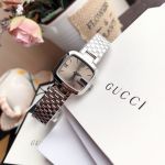 Gucci G-Gucci Mặt Chữ Nhật Màu Nâu Dây Kim Loại Màu Bạc YA125516