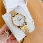 Citizen Women's Mặt Số Tròn Dây Kim Loại Bạc EM0682-58P