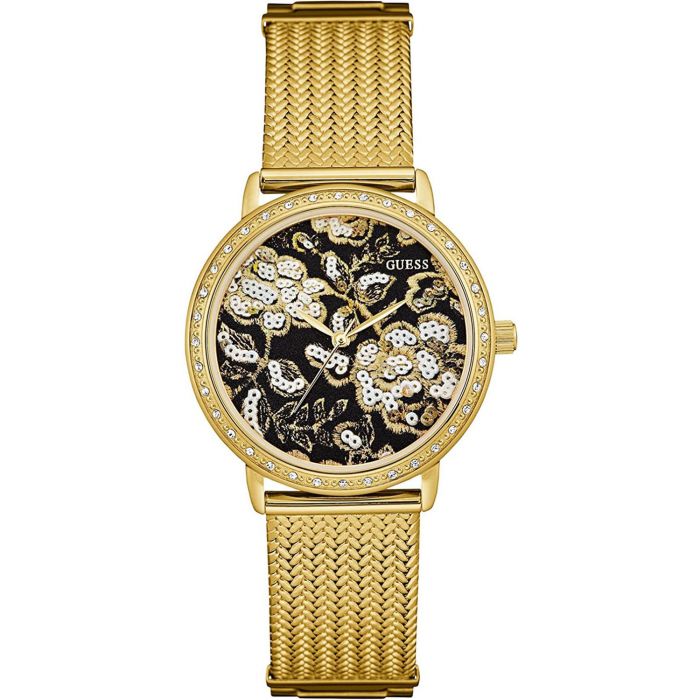 Guess Willow Mặt Tròn Màu Đen Dây Kim Loại Màu Vàng W0822L2