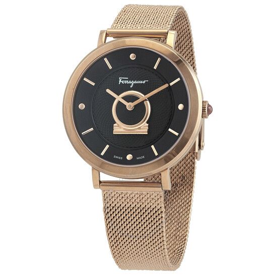 Salvatore Ferragamo Minuetto Mặt Số Đen Dây Kim Loại Vàng SF8200719