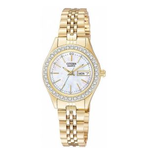 Citizen Quartz Mặt Tròn Dây Kim Loại Vàng EQ0532-55D