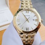 Bulova Quartz Mặt Tròn Cọc Số La Mã Dây Kim Loại 97B180